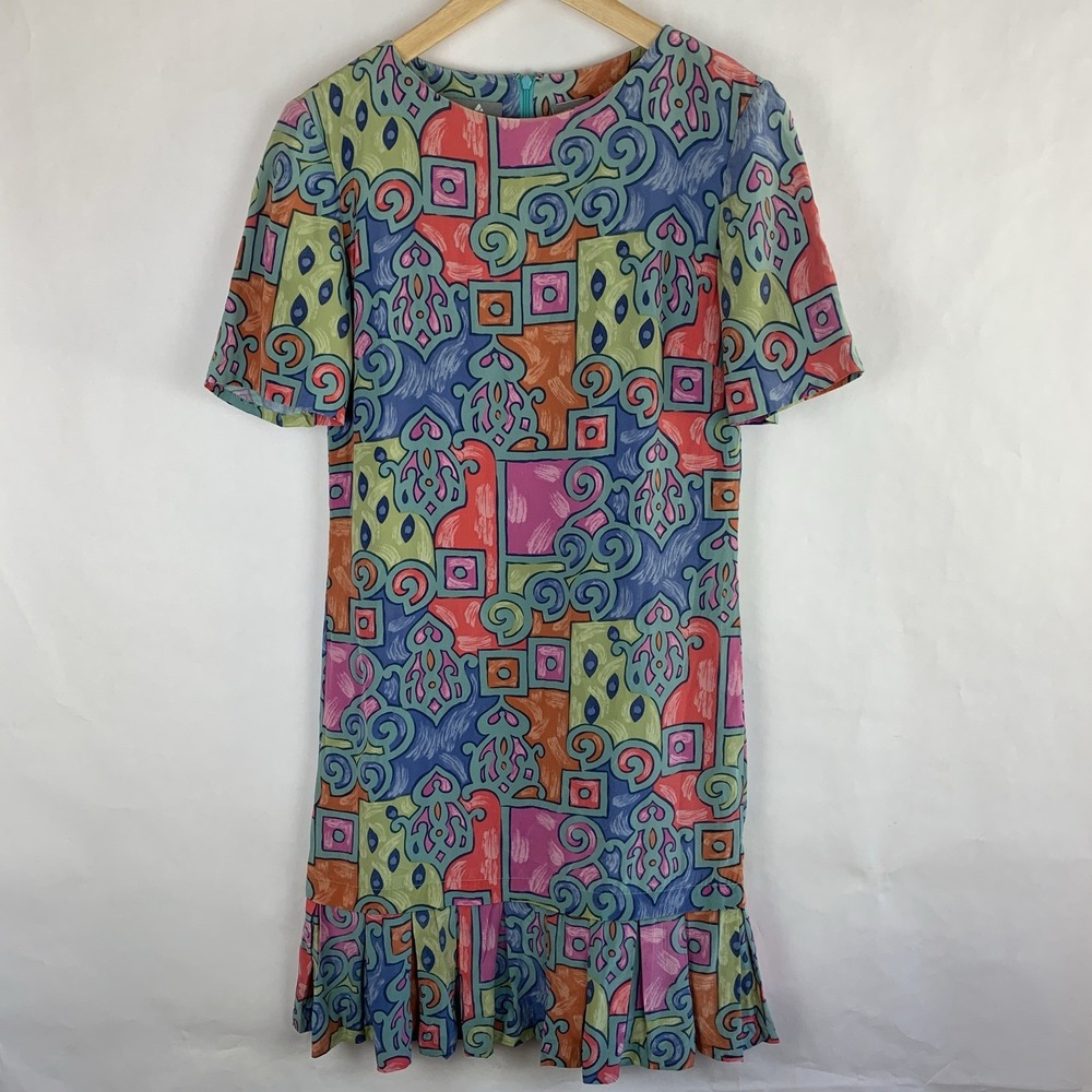Liz Claiborne Vintage Silk Shift Dress Size 6 Multicolor Maximalism 90s Twee